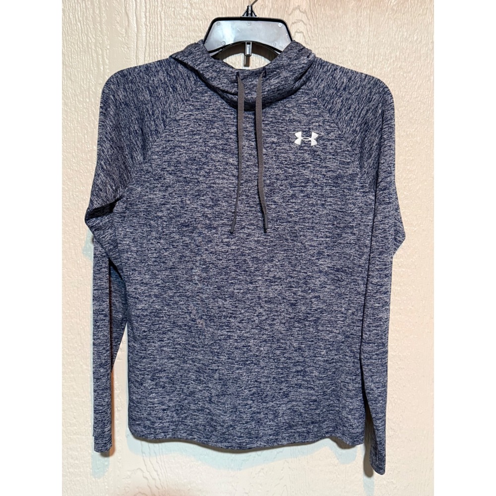 Under Armour HeatGear Hoodie Womens Small Blue Space Dye Funnel Neck Pullover